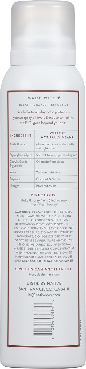 slide 13 of 14, Native Deodorant & Body Spray, Coconut & Vanilla, Aluminum Free, for Women and Men, 2.65 oz, 3.50 oz