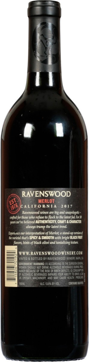 slide 12 of 12, Ravens Wood California 2017 Merlot Vintners Blend 750 ml, 1 ml