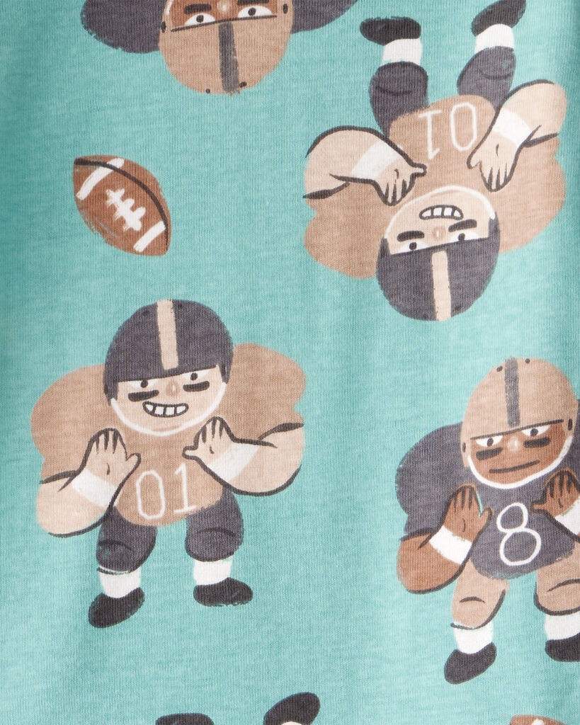 slide 3 of 3, Carter's Carters Toddler Boy Football Print 100% Cotton Long-Sleeve 4-Piece Pajamas - Blue Grey/Turquoise 5T, 4 pc
