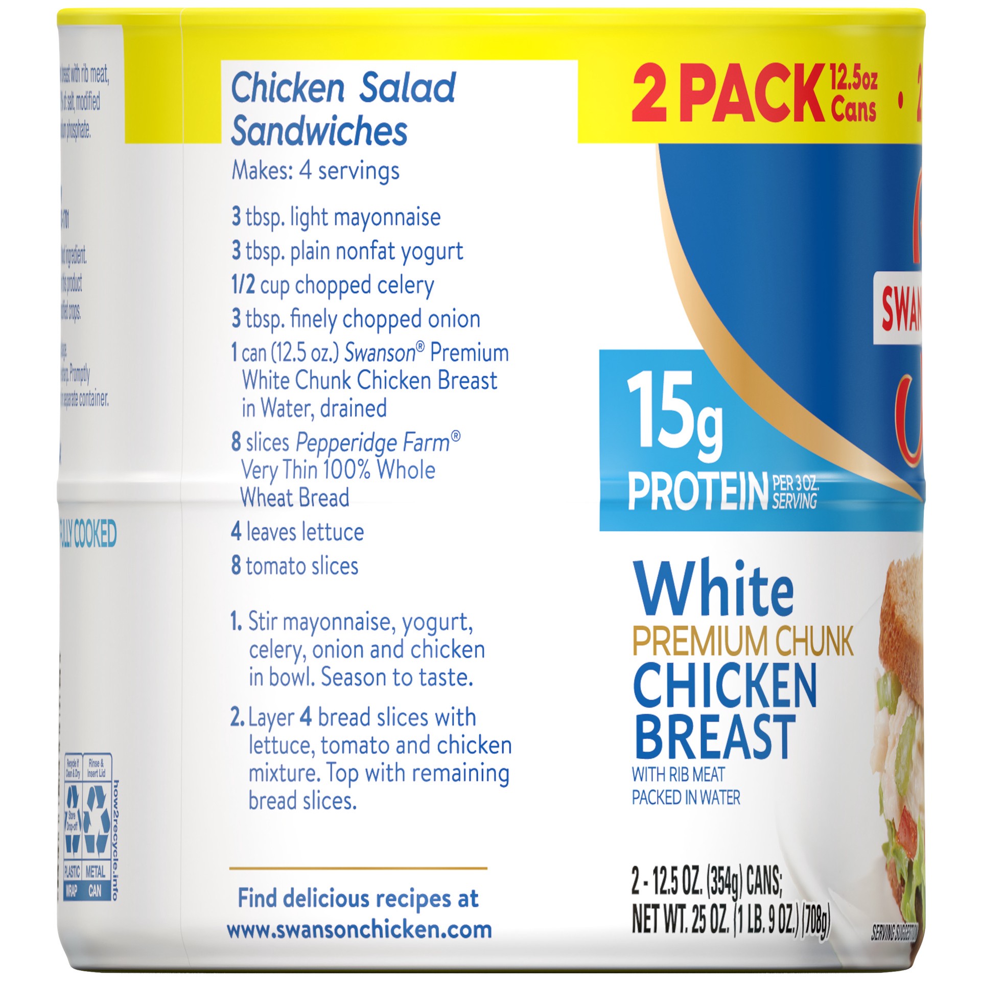 slide 3 of 5, Swanson White Premium Chunk Canned Chicken Breast in Water, 12.5 OZ Can (Pack of 2), 25 oz