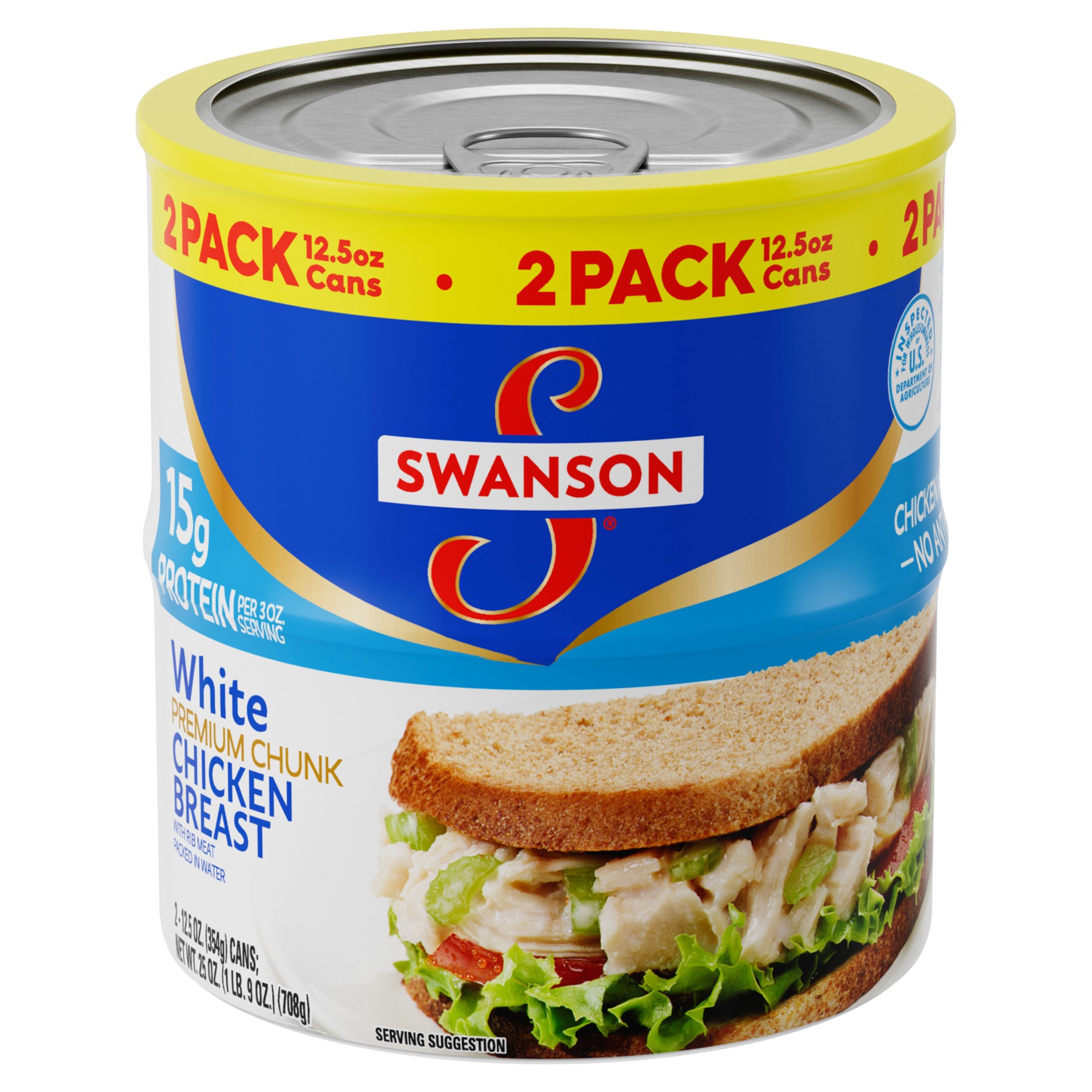 slide 1 of 5, Swanson White Premium Chunk Canned Chicken Breast in Water, 12.5 OZ Can (Pack of 2), 25 oz