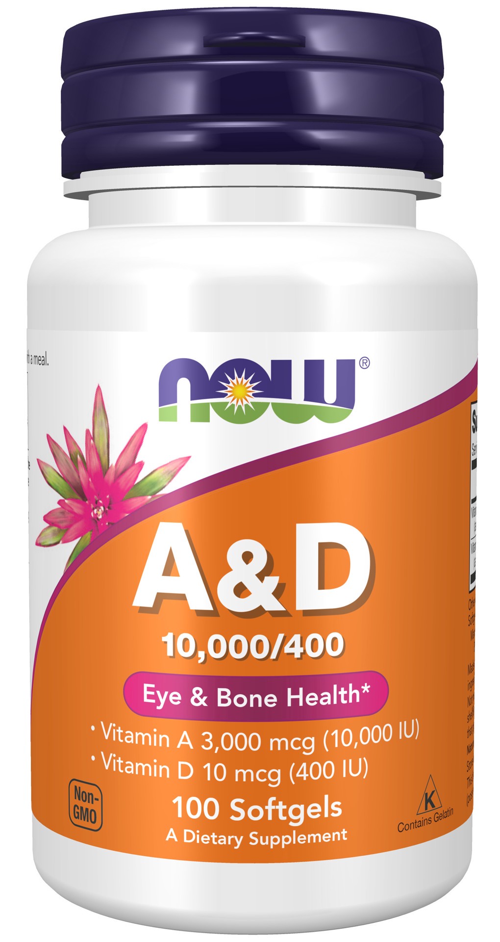 slide 1 of 4, NOW Vitamin A & D 10,000/400 IU - 100 Softgels, 100 ct