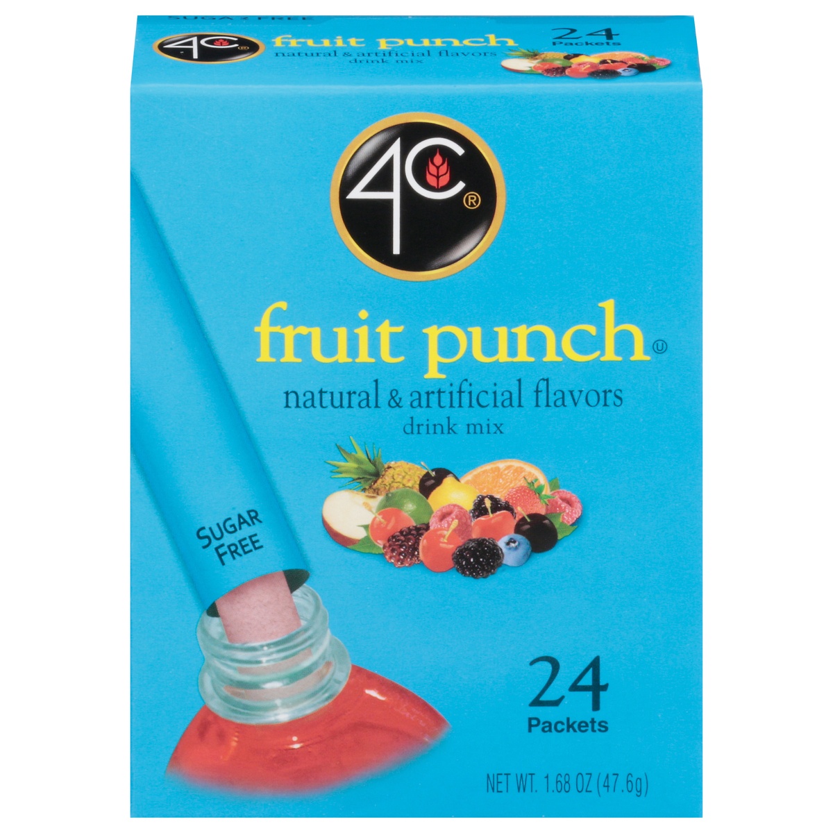slide 1 of 1, 4C Totally Light 2 Go Fruit Punch Drink Mix, 1.68 oz