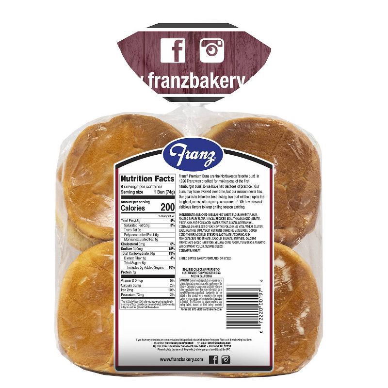 slide 6 of 6, Franz BBQ Sesame Hamburger Bun 8's 21oz, 21 oz