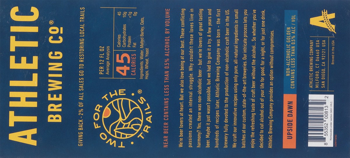slide 5 of 9, Athletic Brewing Beer, Upside Dawn, Golden, 12 Pack, 12 ct; 12 oz