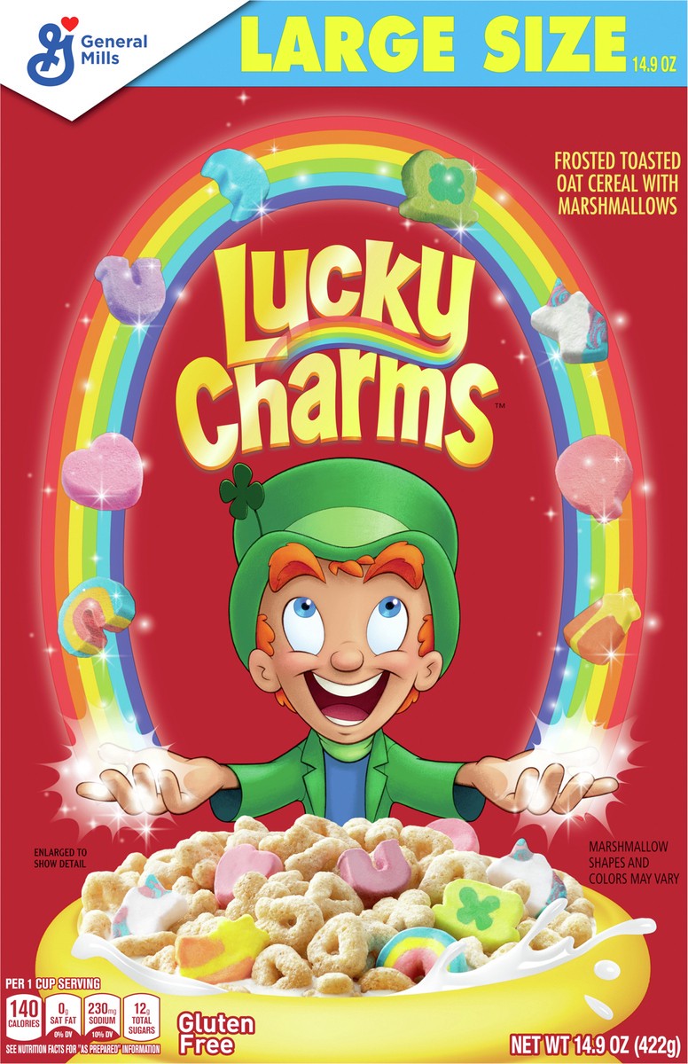 slide 3 of 9, Lucky Charms Gluten Free Cereal with Marshmallows, Kids Breakfast Cereal, Made with Whole Grain, Large Size, 14.9 oz, 14.9 oz