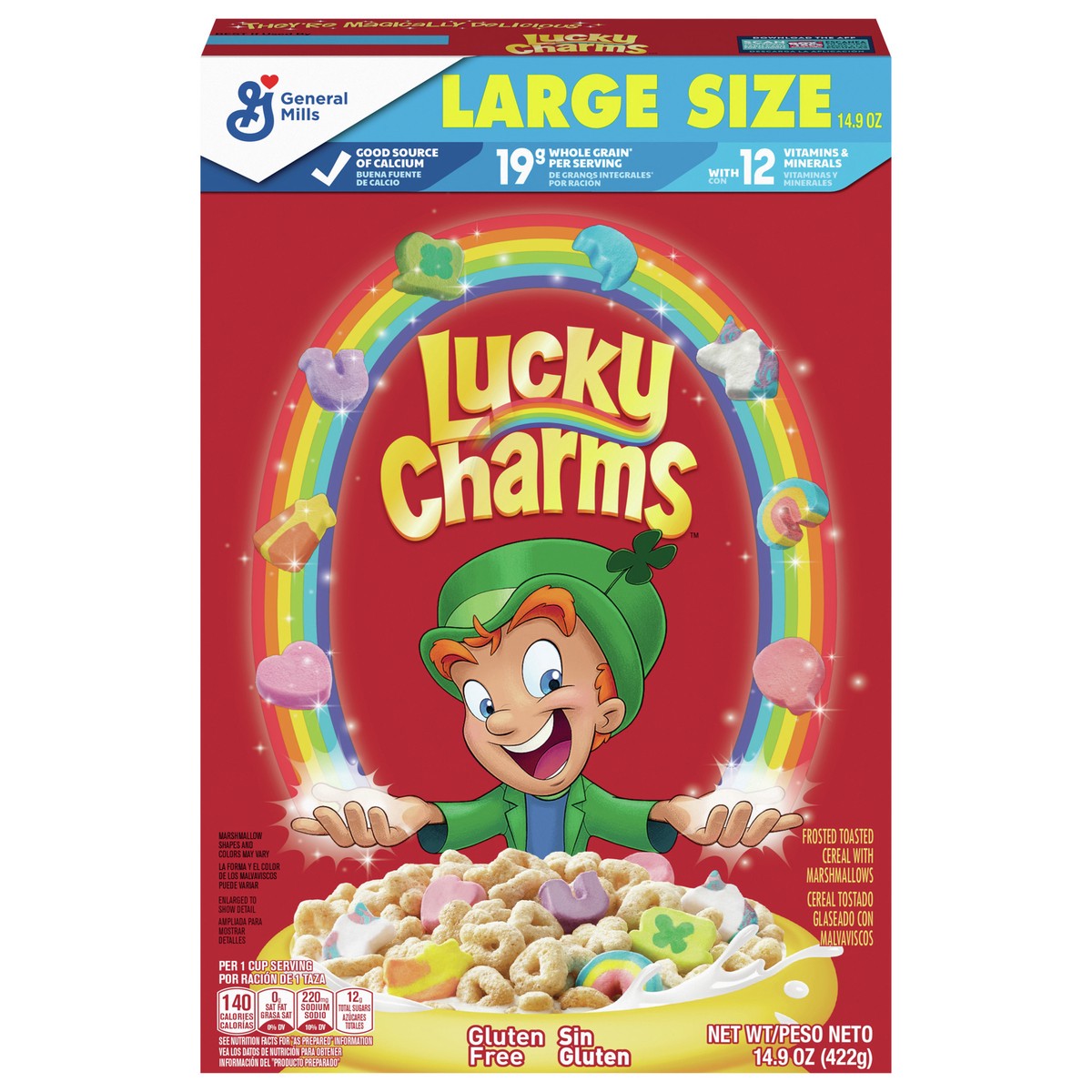 slide 1 of 9, Lucky Charms Gluten Free Cereal with Marshmallows, Kids Breakfast Cereal, Made with Whole Grain, Large Size, 14.9 oz, 14.9 oz