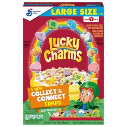 Lucky Charms Cereal with Marshmallows, Cereal Box with St. Patrick's Day Leprechaun Trap, Gluten Free, Made with Whole Grain, Large Size, 14.9 oz