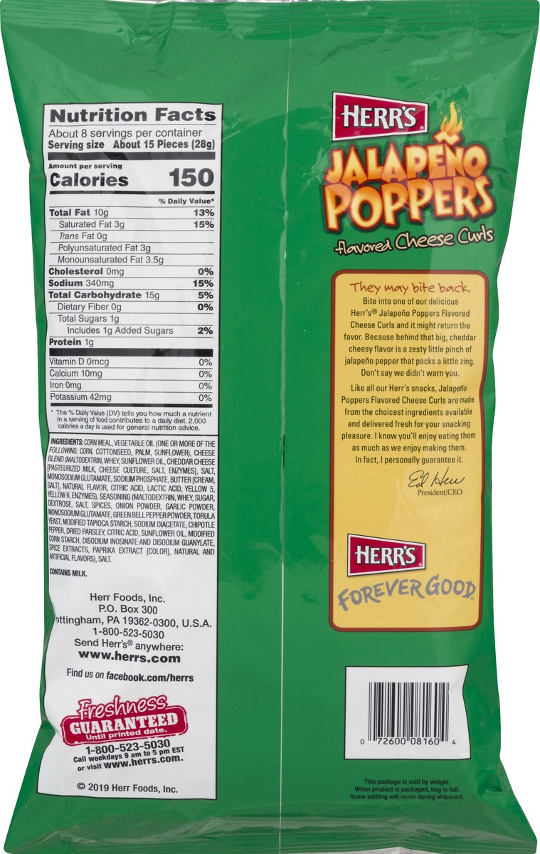 slide 5 of 10, Herr's Herrs Jalapeno Poppers Cheese Curls, 7.5 oz