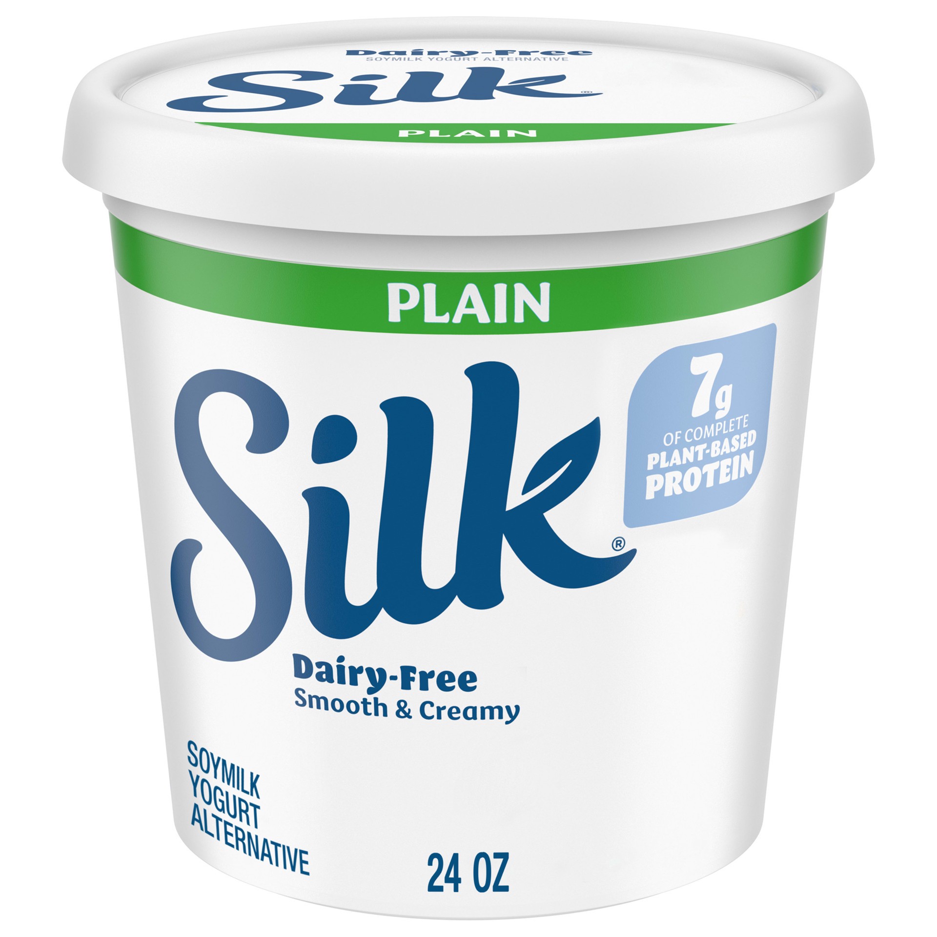 slide 1 of 9, Silk Plain Dairy Free, Soy Milk Yogurt Alternative, Smooth and Creamy Plant Based Yogurt with 7 Grams of Protein Per Serving, 24 OZ Tub, 24 oz