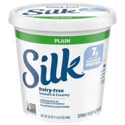 Silk Plain Dairy Free, Soy Milk Yogurt Alternative, Smooth and Creamy Plant Based Yogurt with 7 Grams of Protein Per Serving, 24 OZ Tub - 24 oz