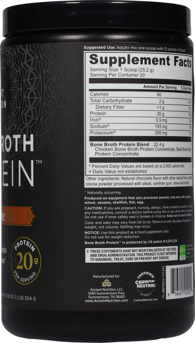 slide 2 of 9, Ancient Nutrition Chocolate Bone Broth Protein 17.8 oz, 17.8 oz