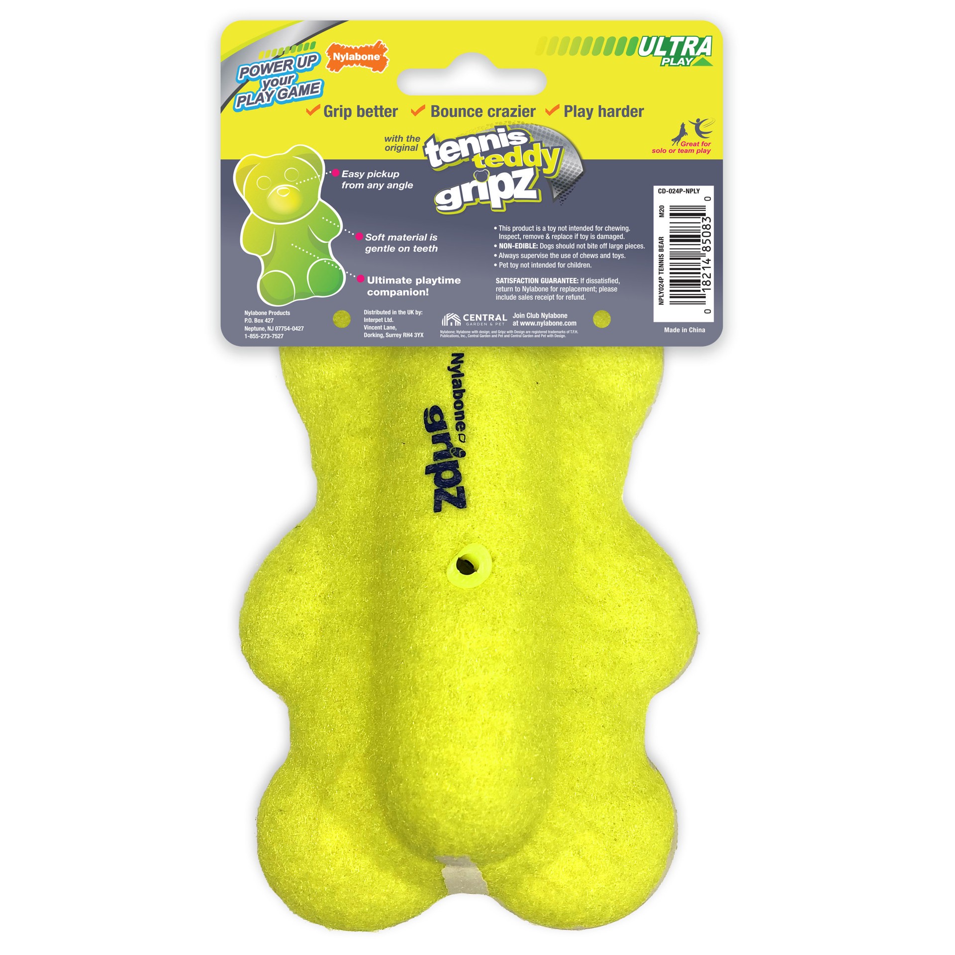 slide 6 of 10, Nylabone Tennis Teddy Gripz Squeaky Dog Toy, 1 ct