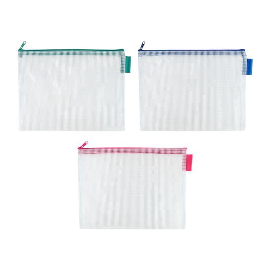 slide 1 of 2, 10" Mixed Mesh Accessory Zipper Pouches By Simply Tidy, 3ct., 3 ct