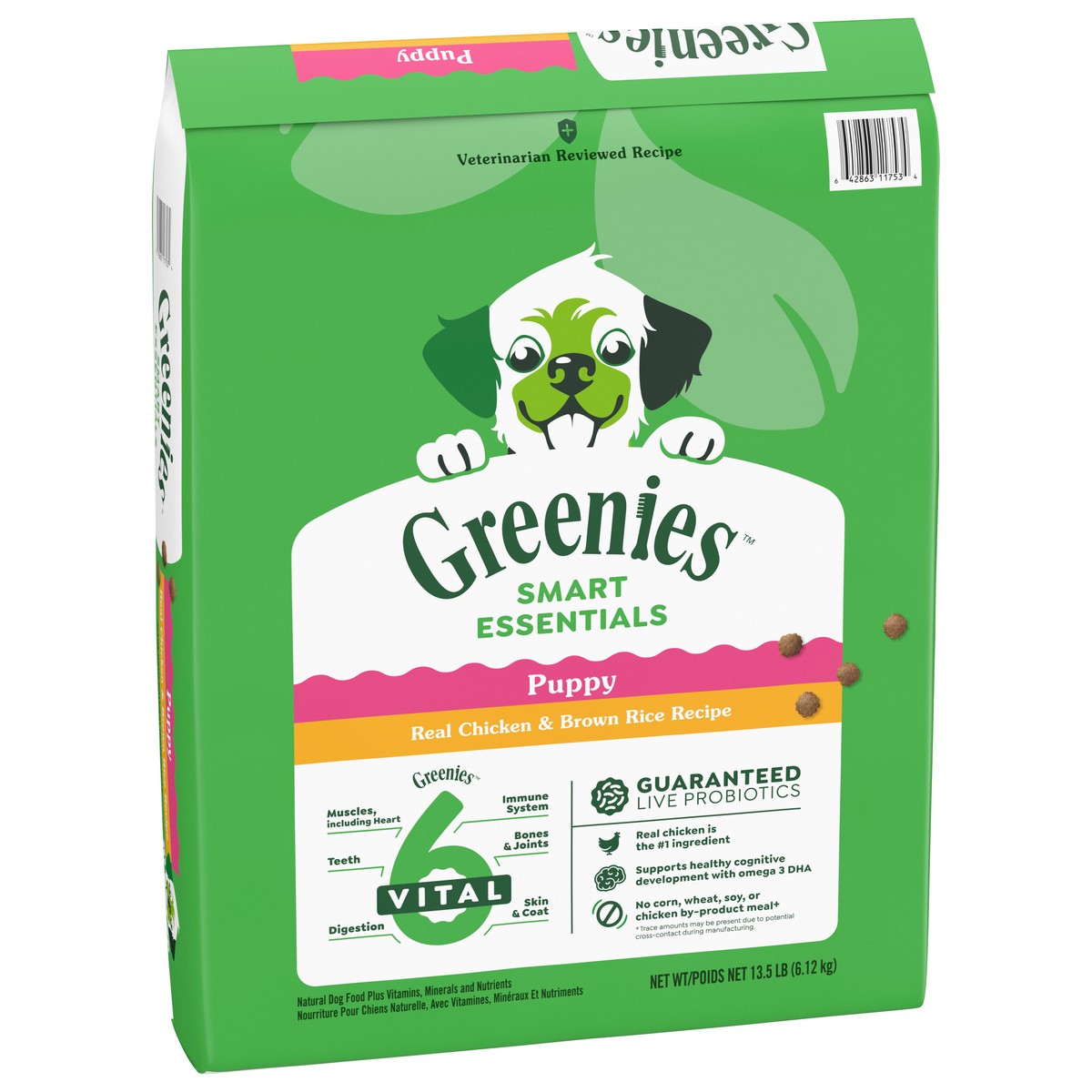 slide 4 of 16, Greenies Smart Essentials Puppy High Protein Dry Dog Food Real Chicken & Brown Rice Recipe, 13.5 lb. Bag, 13.50 lb