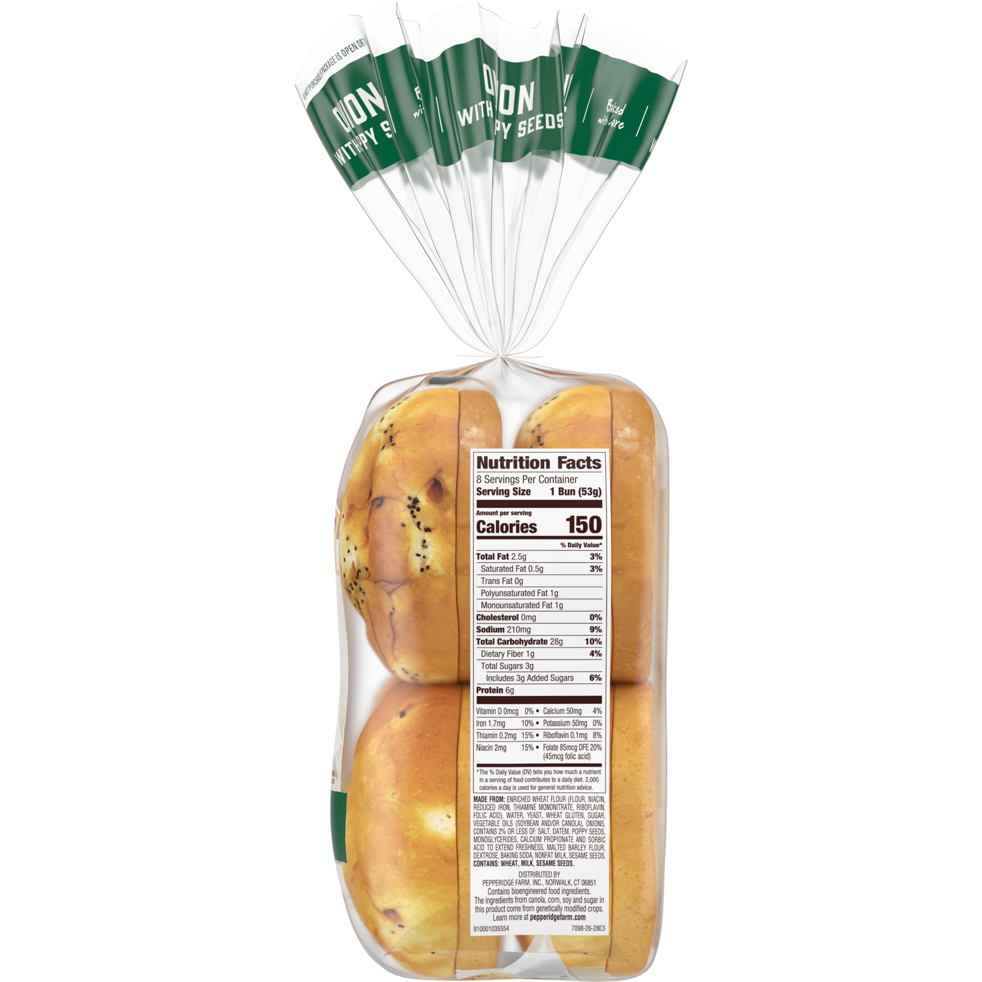 slide 3 of 5, Pepperidge Farm Onion with Poppy Seeds Hamburger Buns, 8-Pack Bag, 8 ct; 15 oz