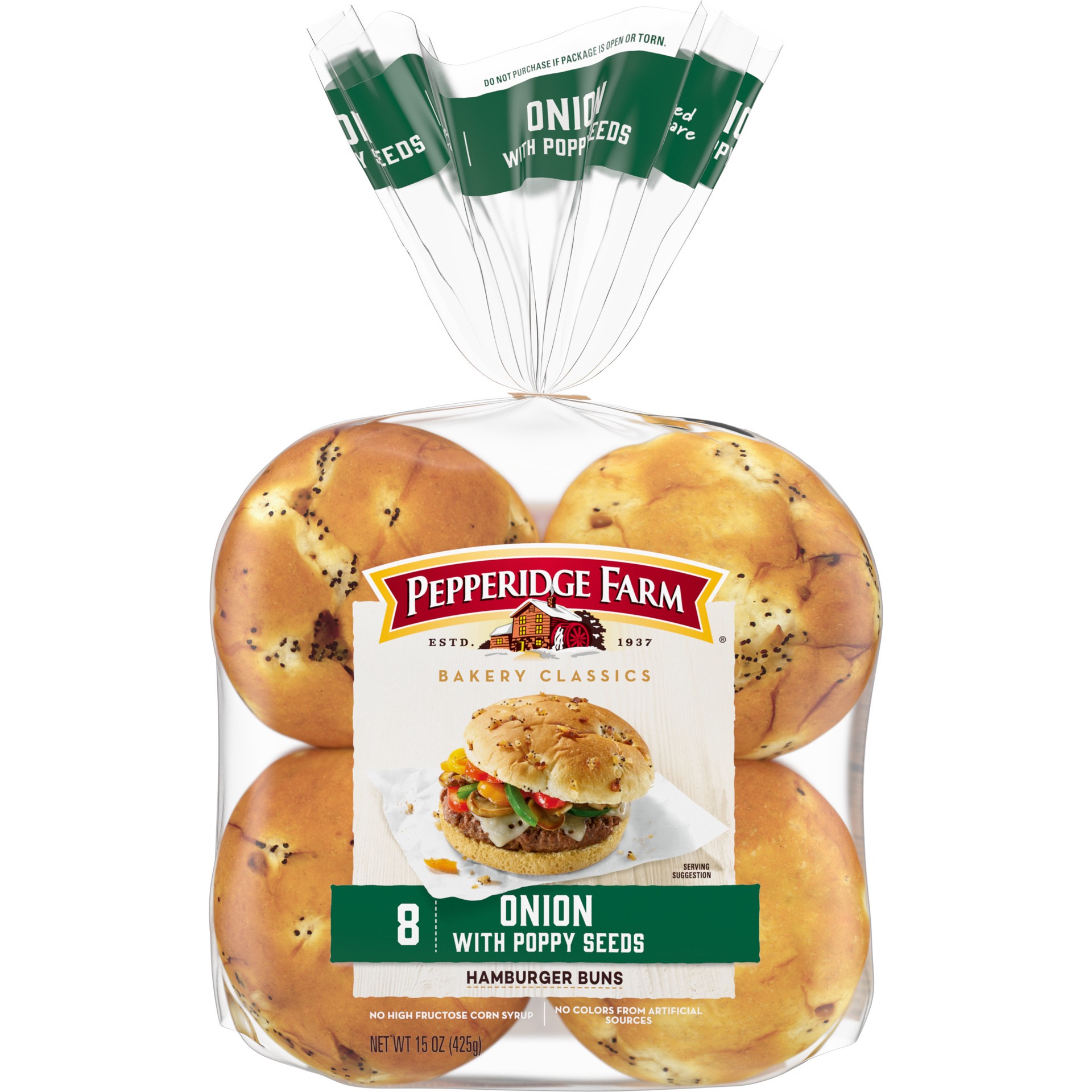 slide 1 of 5, Pepperidge Farm Onion with Poppy Seeds Hamburger Buns, 8-Pack Bag, 8 ct; 15 oz