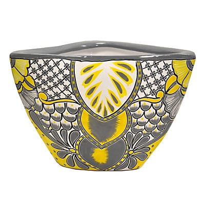 slide 1 of 1, Blue Orange Pottery Gray & Yellow Triangle Talavera Planter, 1 ct