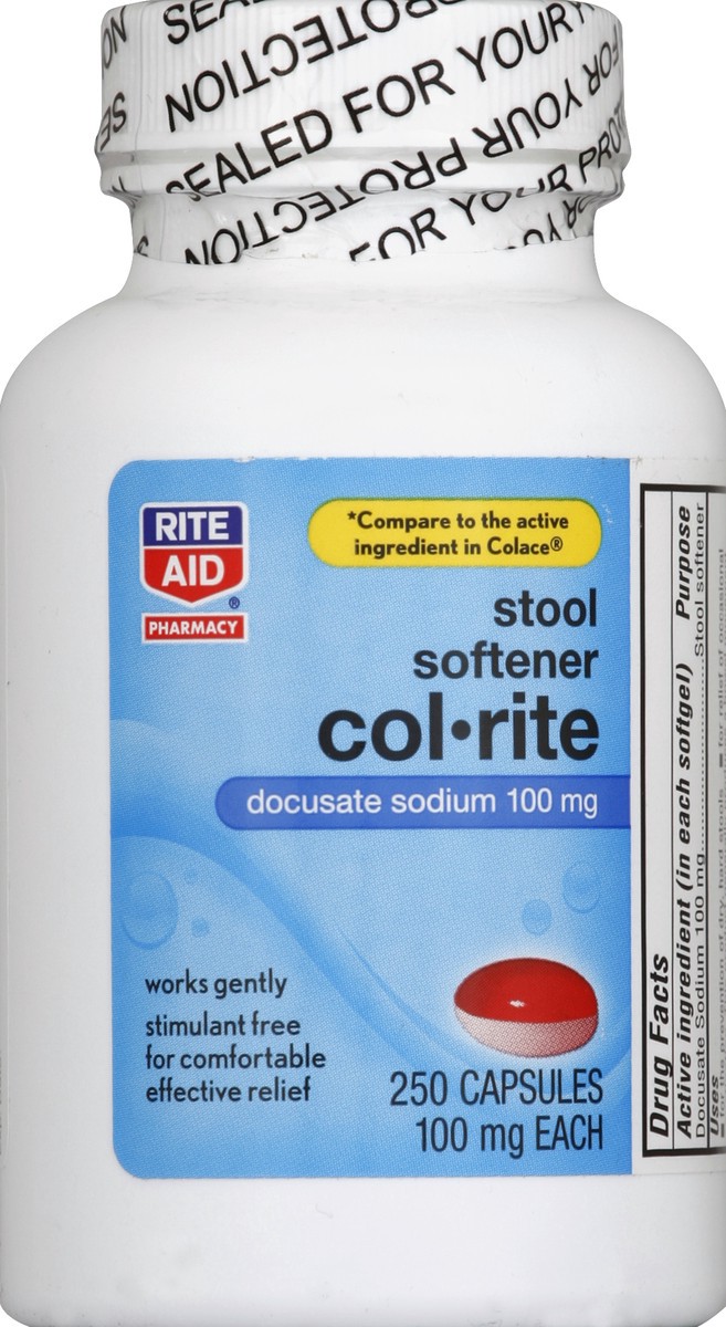 slide 2 of 3, Rite Aid Col-Rite Stool Softener Capsules, 100mg, 250 ct