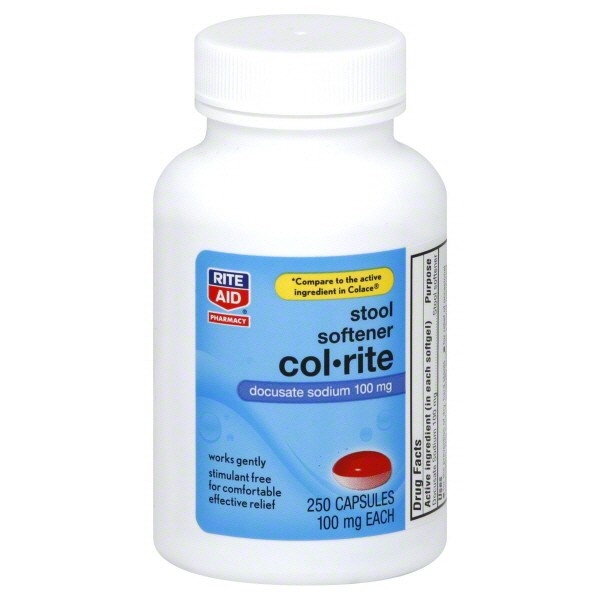 slide 1 of 1, Rite Aid Col-Rite Stool Softener Capsules, 100mg, 250 ct