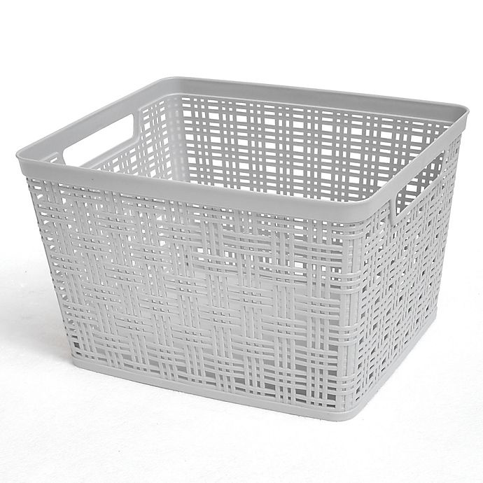 slide 1 of 1, Simply Essential Large Plastic Wicker Storage Basket - Grey, 1 ct