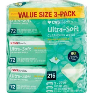 slide 1 of 1, CVS Health Ultra-Soft Green Tea Cleansing Wipes, 3 pk; 72 ct