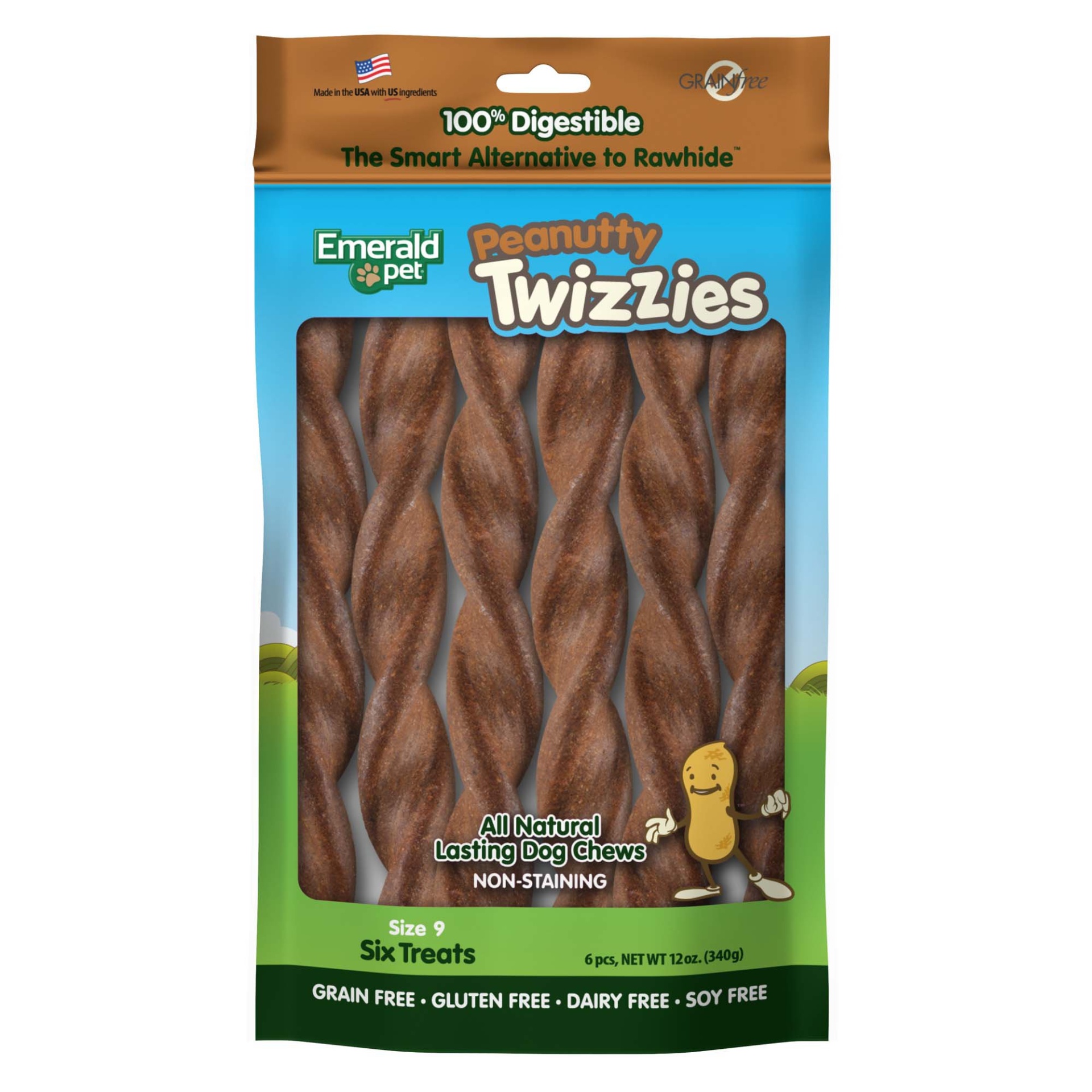 slide 1 of 1, Emerald Pet Products Peanutty Twizzies Sticks for Dogs, 12 oz