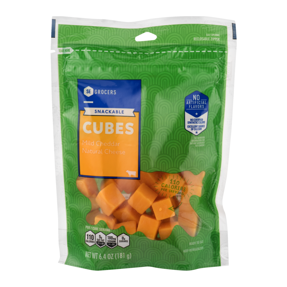 slide 1 of 1, SE Grocers Snackable Cubes Mild Cheddar Natural Cheese, 6.4 oz