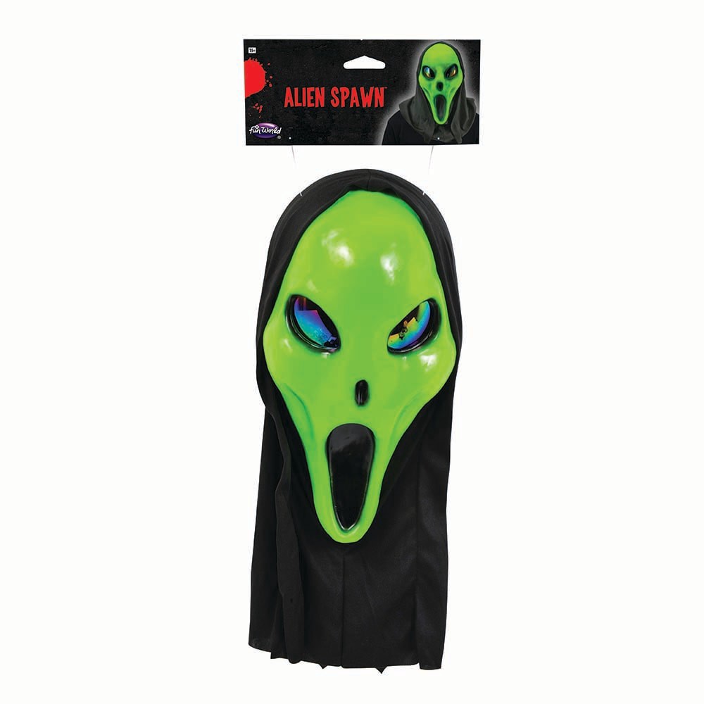 slide 1 of 1, Fun World Green Alien Spawn Mask + Shroud, 1 ct