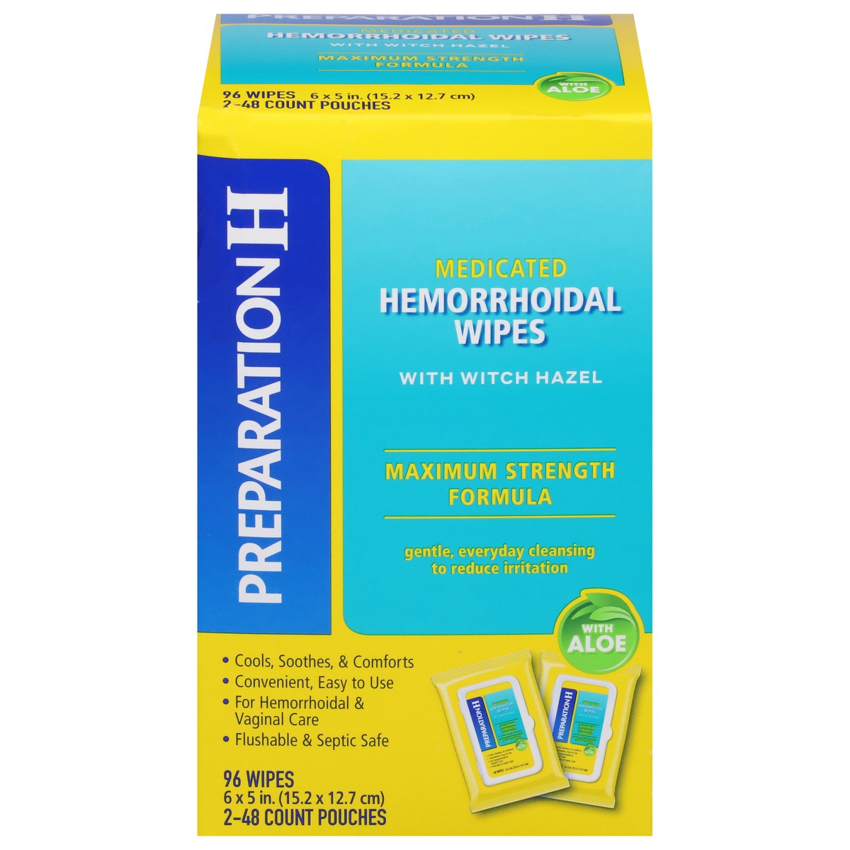 slide 1 of 14, Preparation H with witch hazel Medicated Hemorrhoidal Wipes 2 ea, 96 cnt