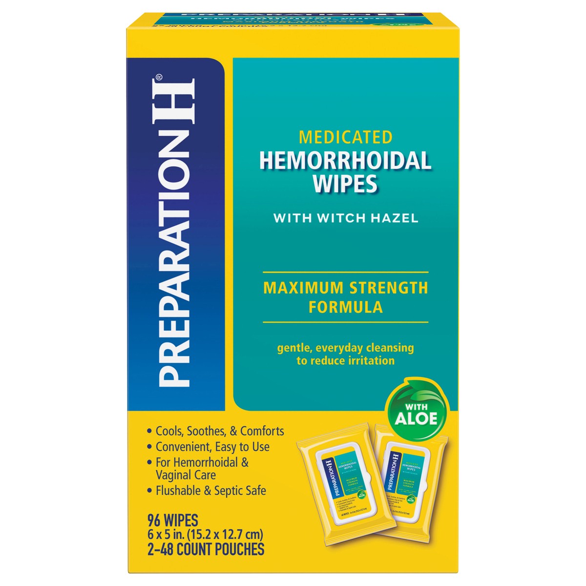 slide 1 of 14, Preparation H Maximum Strength Formula Medicated Hemorrhoidal Wipes 2 ea, 96 ct