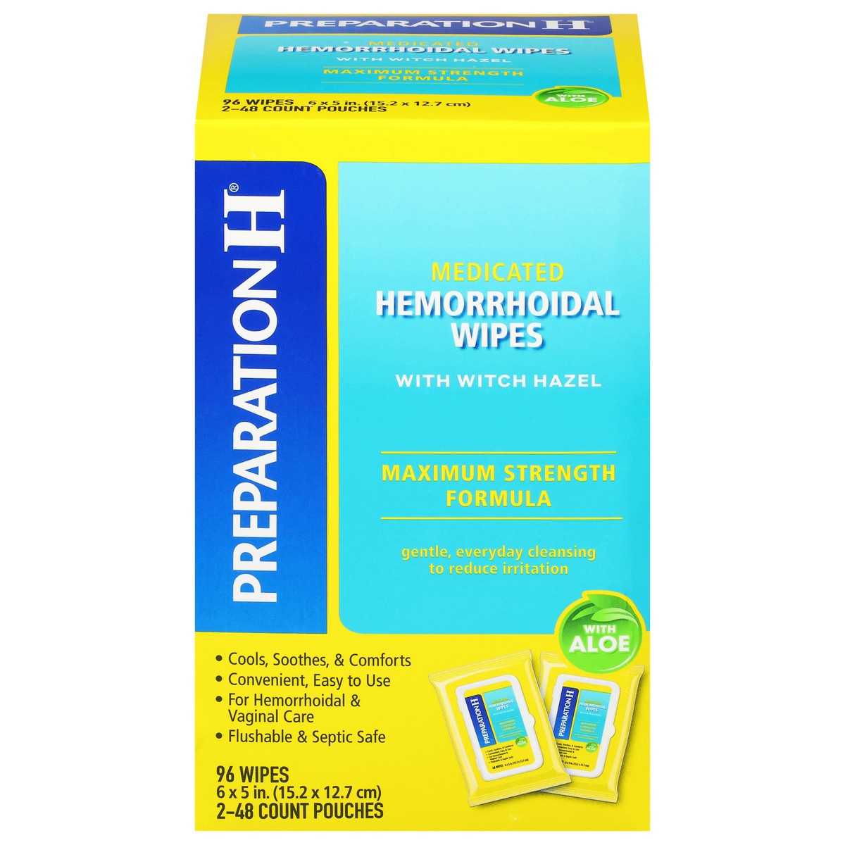 slide 1 of 14, Preparation H Maximum Strength Formula Medicated Hemorrhoidal Wipes 2 ea, 96 ct