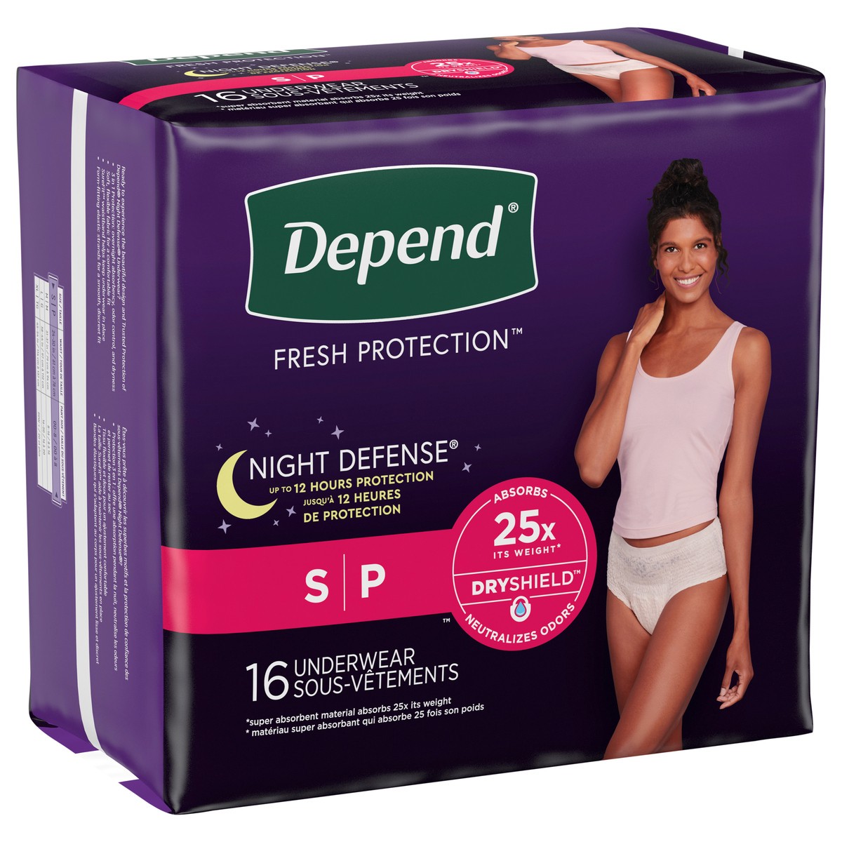 slide 9 of 9, Depend Night Defense Adult Incontinence Underwear for Women, Disposable, Overnight, Small, Blush, 16 Count (Packaging May Vary), 16 ct