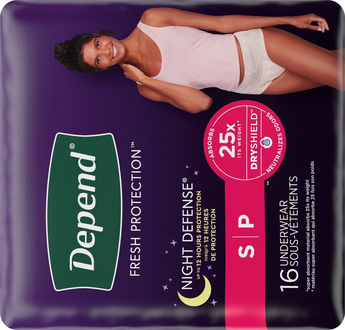 slide 4 of 9, Depend Night Defense Adult Incontinence Underwear for Women, Disposable, Overnight, Small, Blush, 16 Count (Packaging May Vary), 16 ct