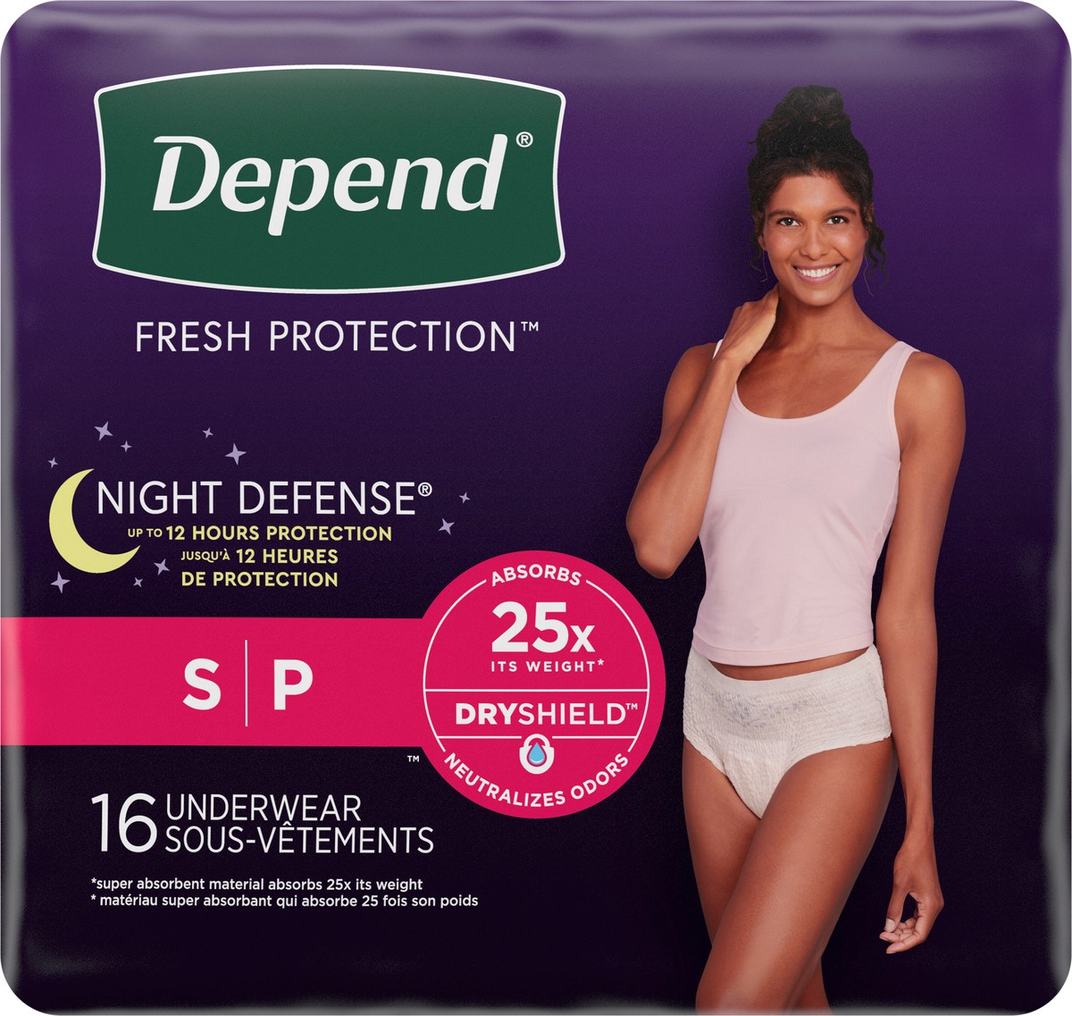 slide 2 of 9, Depend Night Defense Adult Incontinence Underwear for Women, Disposable, Overnight, Small, Blush, 16 Count (Packaging May Vary), 16 ct