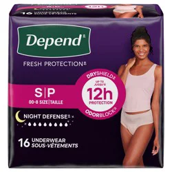 Depend Night Defense Adult Incontinence & Postpartum Bladder Leak Underwear for Women, Disposable, Overnight, Small, Blush, 16 Count