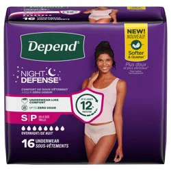 Depend Night Defense Adult Incontinence & Postpartum Bladder Leak Underwear for Women, Disposable, Overnight, Small, Blush, 16 Count