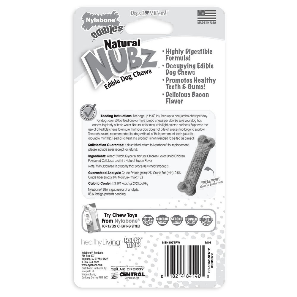 slide 13 of 51, Nylabone Nubz Bacon Twin Pack Jumbo Dog Chews Dental Dog Treats - 6oz, 6 oz