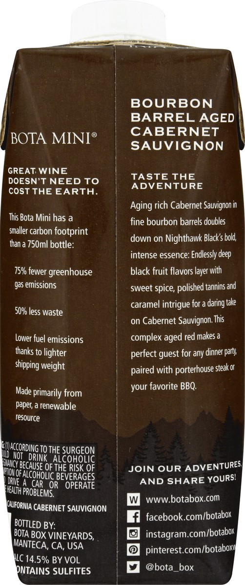 slide 6 of 9, Nighthawk by Bota Nighthawk Mini by Bota Box Bourbon Barrel Aged Cabernet Sauvignon Red Wine, 500mL, 13.5% ABV, 500 ml