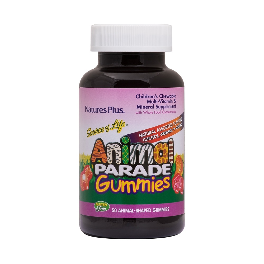 slide 1 of 1, Nature's Plus Source of Life Animal Parade Childrens Multivitamin Cherry, Orange & Grape Gummies, 50 ct