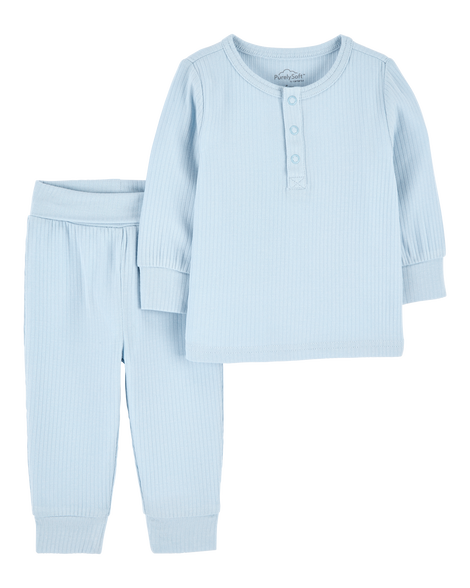 slide 1 of 3, Carter's Baby 2-Piece PurelySoft Outfit Set Blue 24M, 1 ct