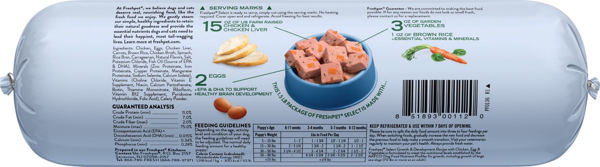 slide 3 of 3, Freshpet Select Puppy Slice & Serve Roll Growth and Development Recipe with Chicken, Egg & Vegetable Dog Food 1.5 lb, 1.5 lb