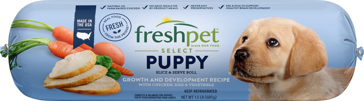 slide 2 of 3, Freshpet Select Puppy Slice & Serve Roll Growth and Development Recipe with Chicken, Egg & Vegetable Dog Food 1.5 lb, 1.5 lb