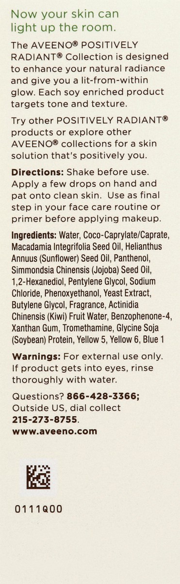 slide 2 of 6, Aveeno Positively Radiant MaxGlow Hydrating Face Serum + Primer with Moisture Rich Soy & Kiwi Complex, Hypoallergenic, Non-Comedogenic, Paraben- & Phthalate-Free, 1.5 fl. oz, 1.5 fl oz