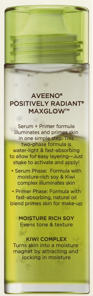 slide 5 of 6, Aveeno Positively Radiant MaxGlow Hydrating Face Serum + Primer with Moisture Rich Soy & Kiwi Complex, Hypoallergenic, Non-Comedogenic, Paraben- & Phthalate-Free, 1.5 fl. oz, 1.5 fl oz