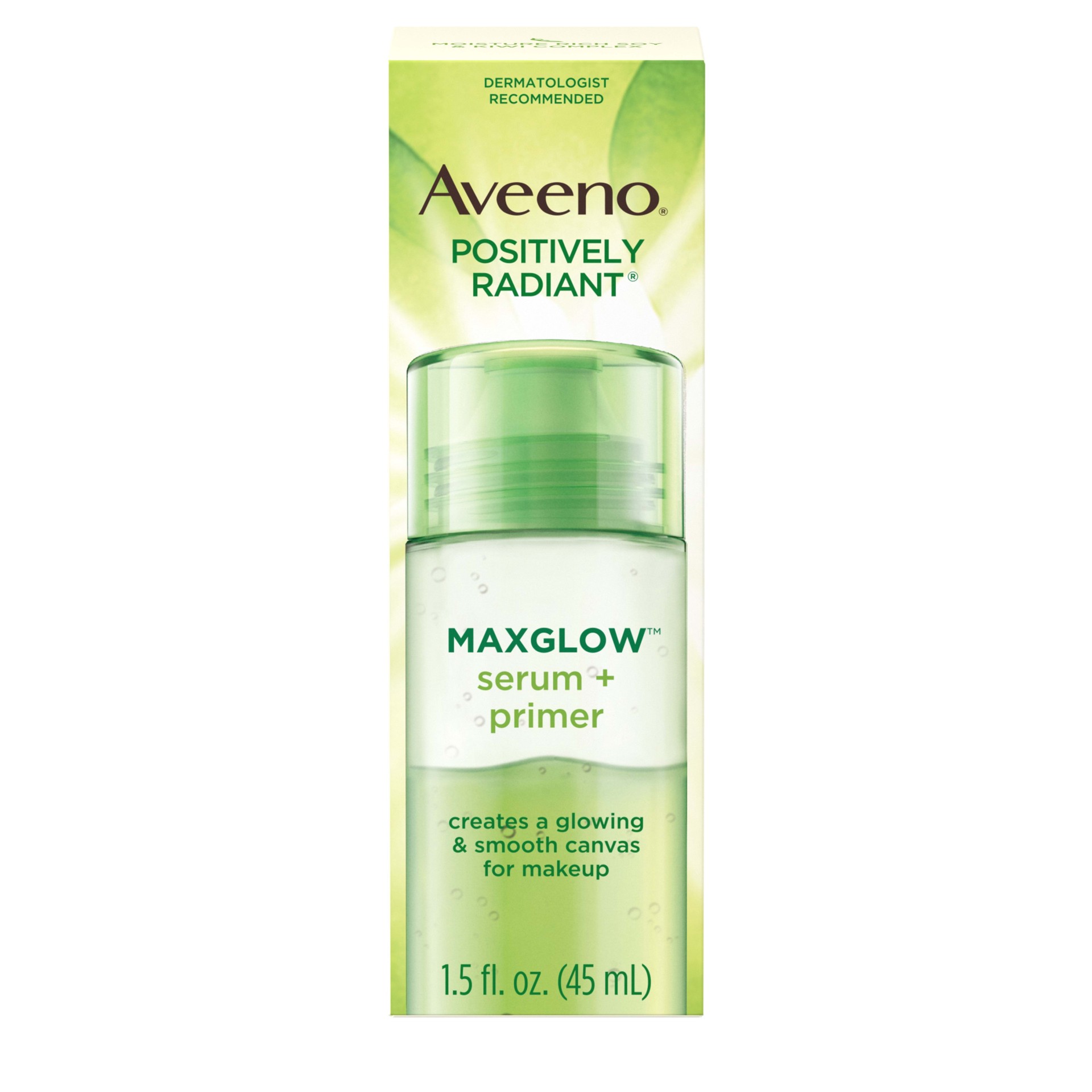 slide 1 of 6, Aveeno Positively Radiant MaxGlow Hydrating Face Serum + Primer with Moisture Rich Soy & Kiwi Complex, Hypoallergenic, Non-Comedogenic, Paraben- & Phthalate-Free, 1.5 fl. oz, 1.5 fl oz