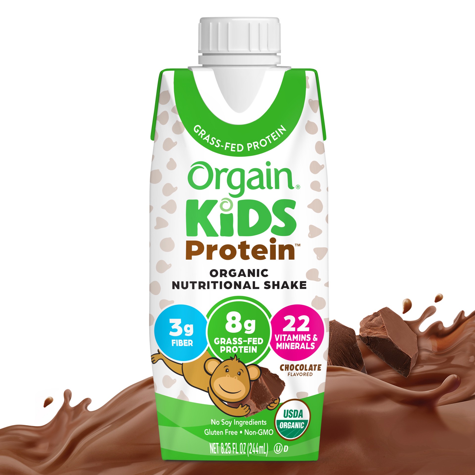 slide 1 of 1, Orgain Organic Kids Nutritional Shake, 22 Vitamins & Minerals, Chocolate, 1ct, 8.25 fl oz