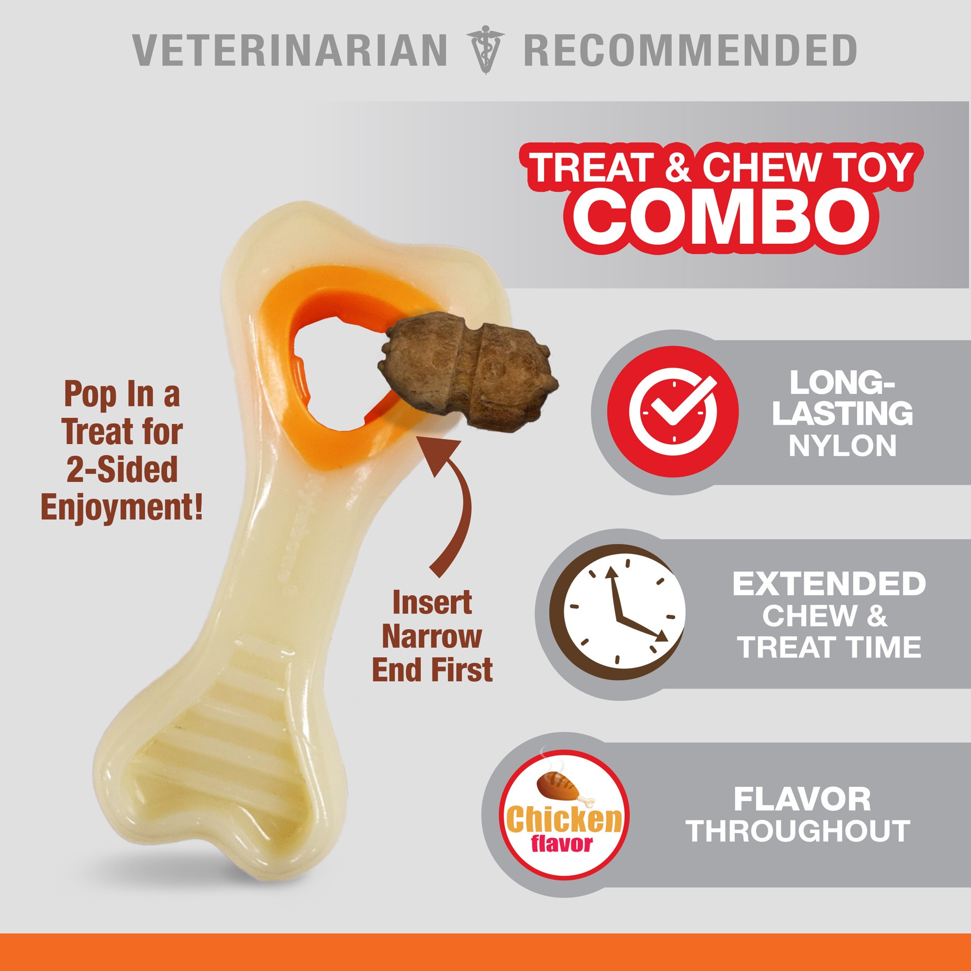 slide 4 of 10, Nylabone Power Chew Knuckle Bone & Pop-In Treat Toy Combo Chicken Pop-In X-Small/Petite - Up to 15 lbs.(1 Count), SM