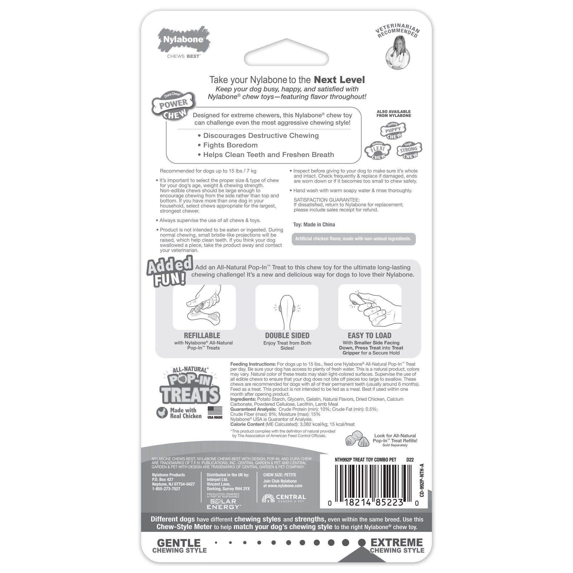 slide 7 of 10, Nylabone Power Chew Knuckle Bone & Pop-In Treat Toy Combo Chicken Pop-In X-Small/Petite - Up to 15 lbs.(1 Count), SM