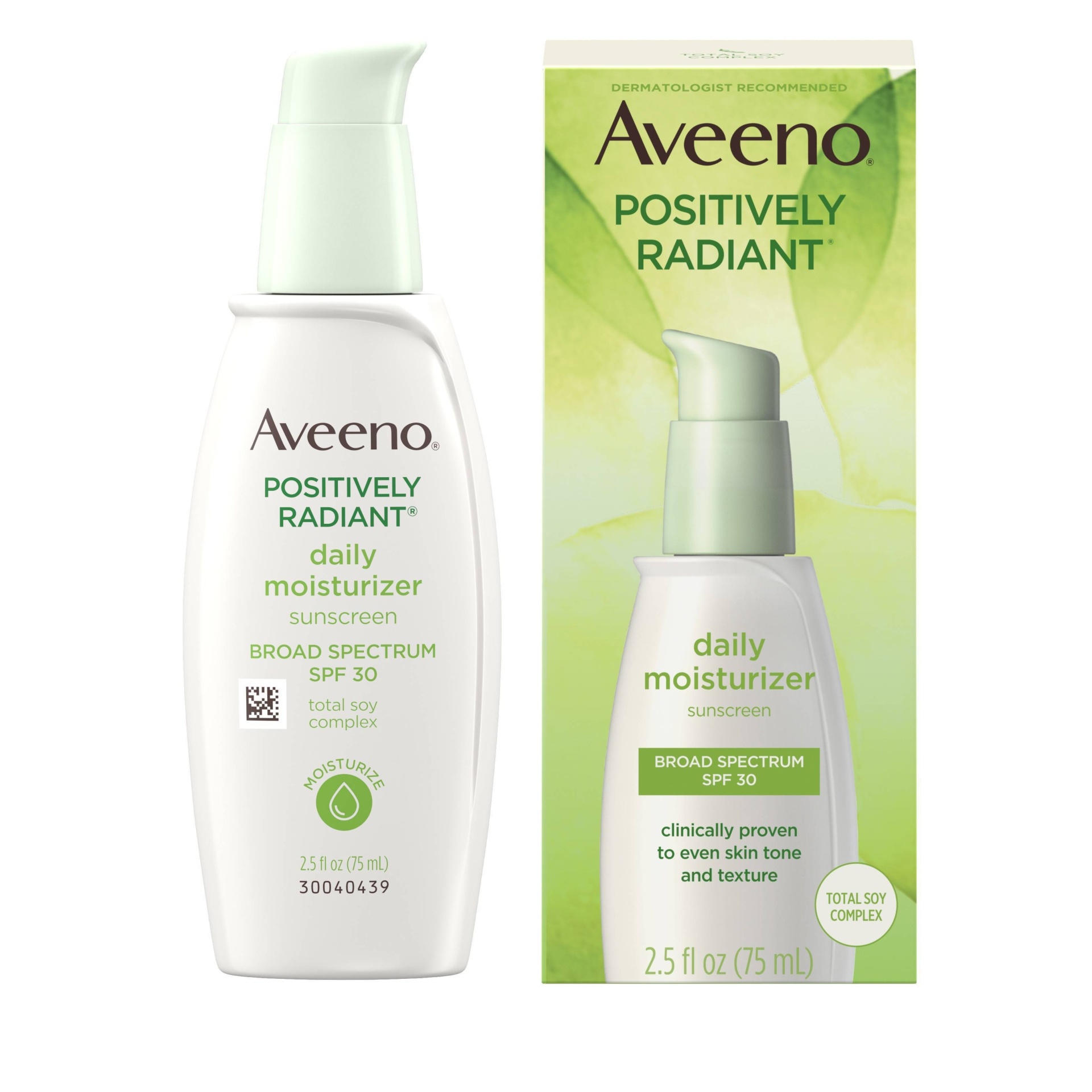 slide 1 of 6, Aveeno Positively Radiant Daily Moisturizer with Soy - 2.5 fl oz - SPF 30, 2.5 fl oz